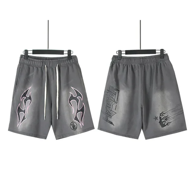 Shorts de cintura elástica con estampado gráfico de llama gris 4