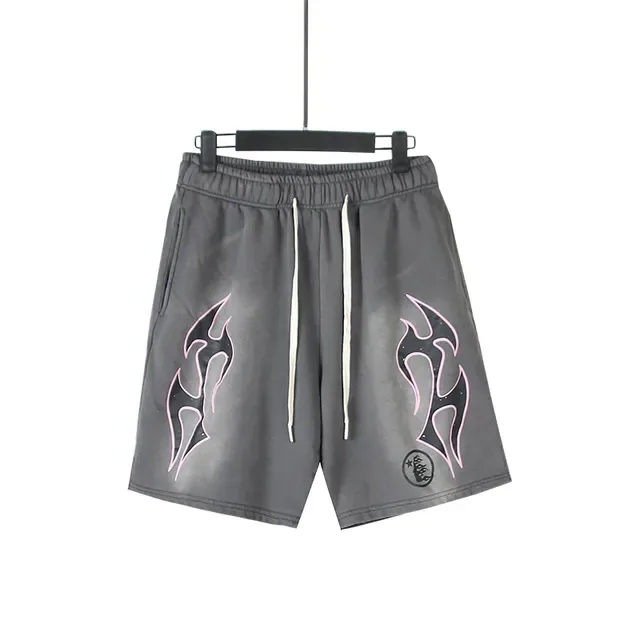 Shorts de cintura elástica con estampado gráfico de llama gris 5