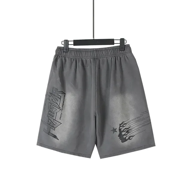 Shorts de cintura elástica con estampado gráfico de llama gris 6