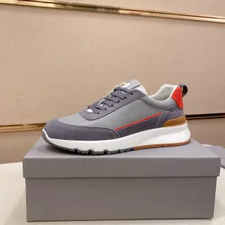 Gray Red Suede And Mesh Upper Side Stripe Accent Sneakers