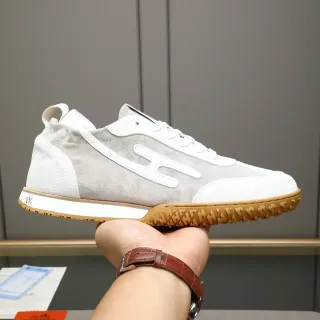 Gray White Suede And Leather Panel Construction Gum Rubber Treaded Outsole Sneakers