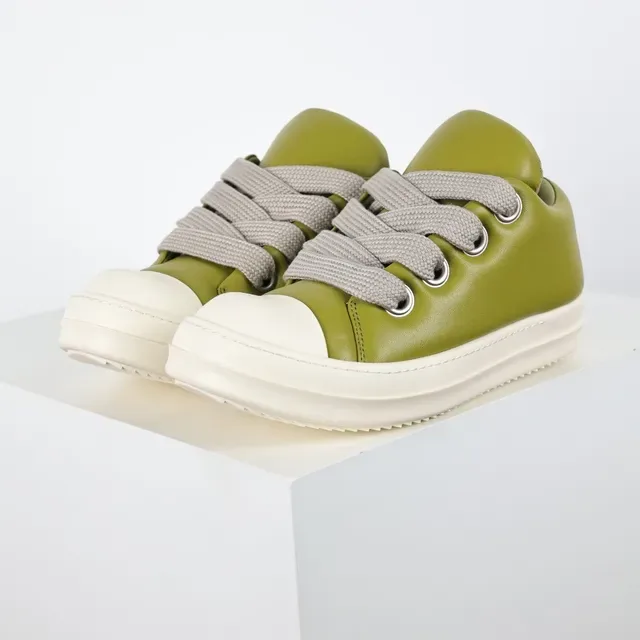 Green Beige Olive Leather Upper Off-White Cupsole Sneakers 2