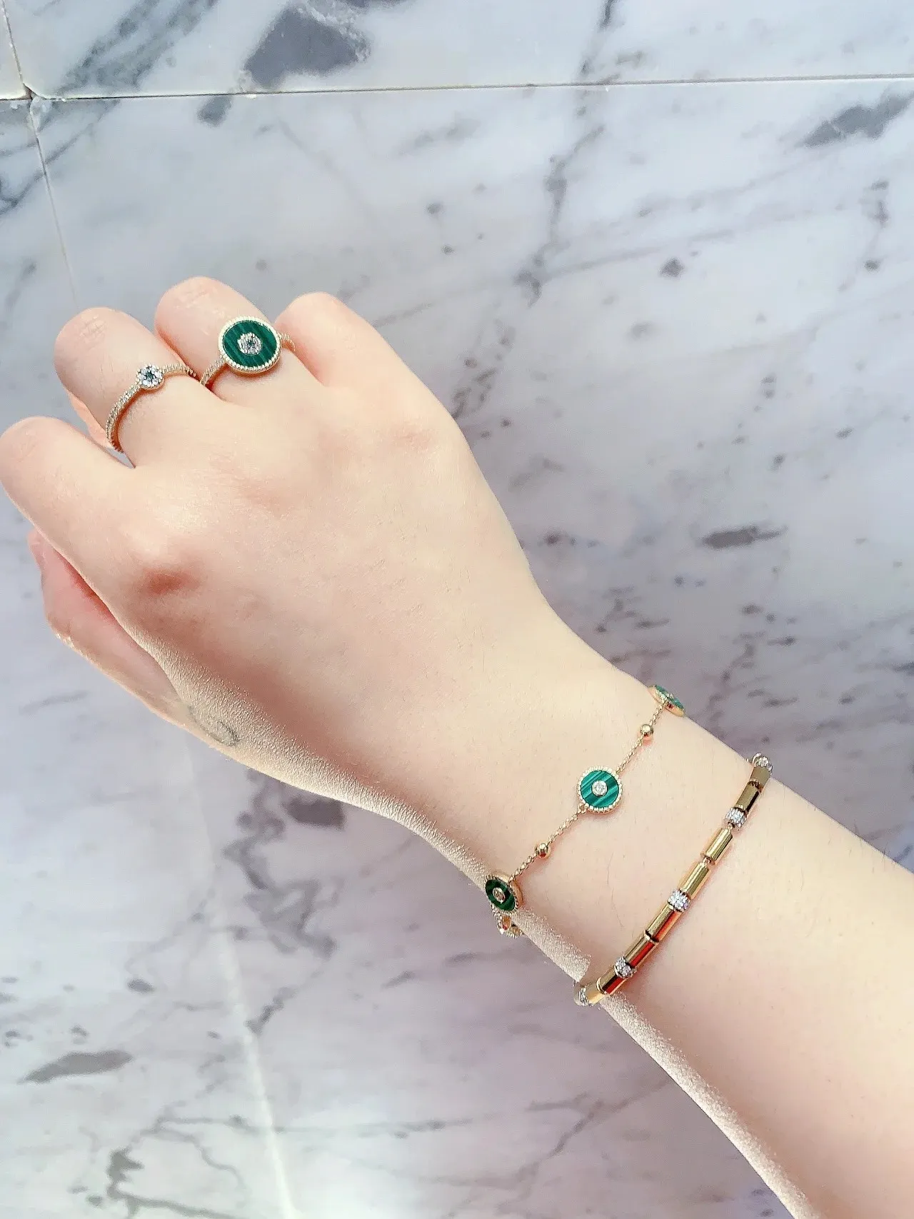 Green Enamel and Pavé Diamond Ring 2