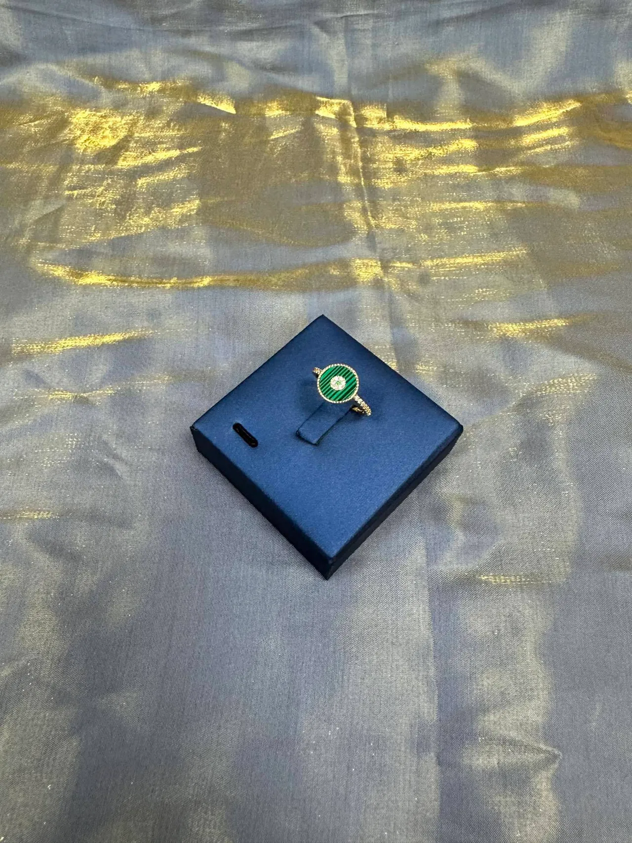 Green Enamel and Pavé Diamond Ring 8