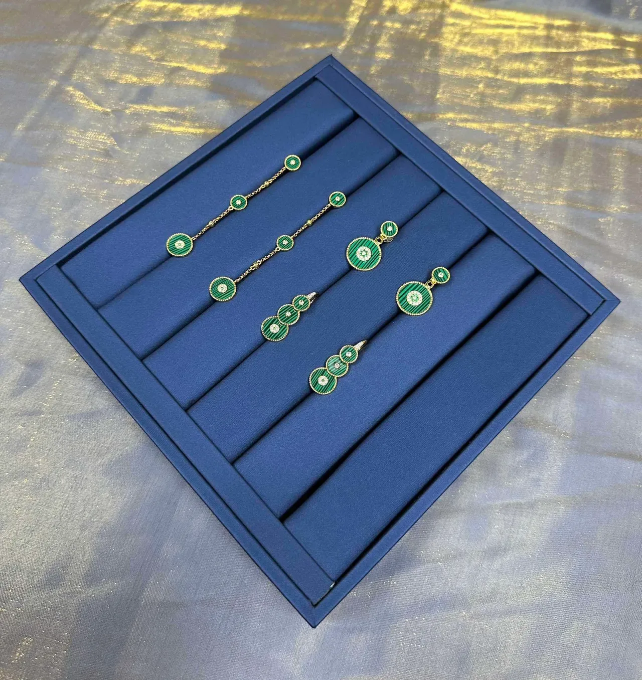 Green Enamel Stacked Disc Crystal Drop Earrings 7