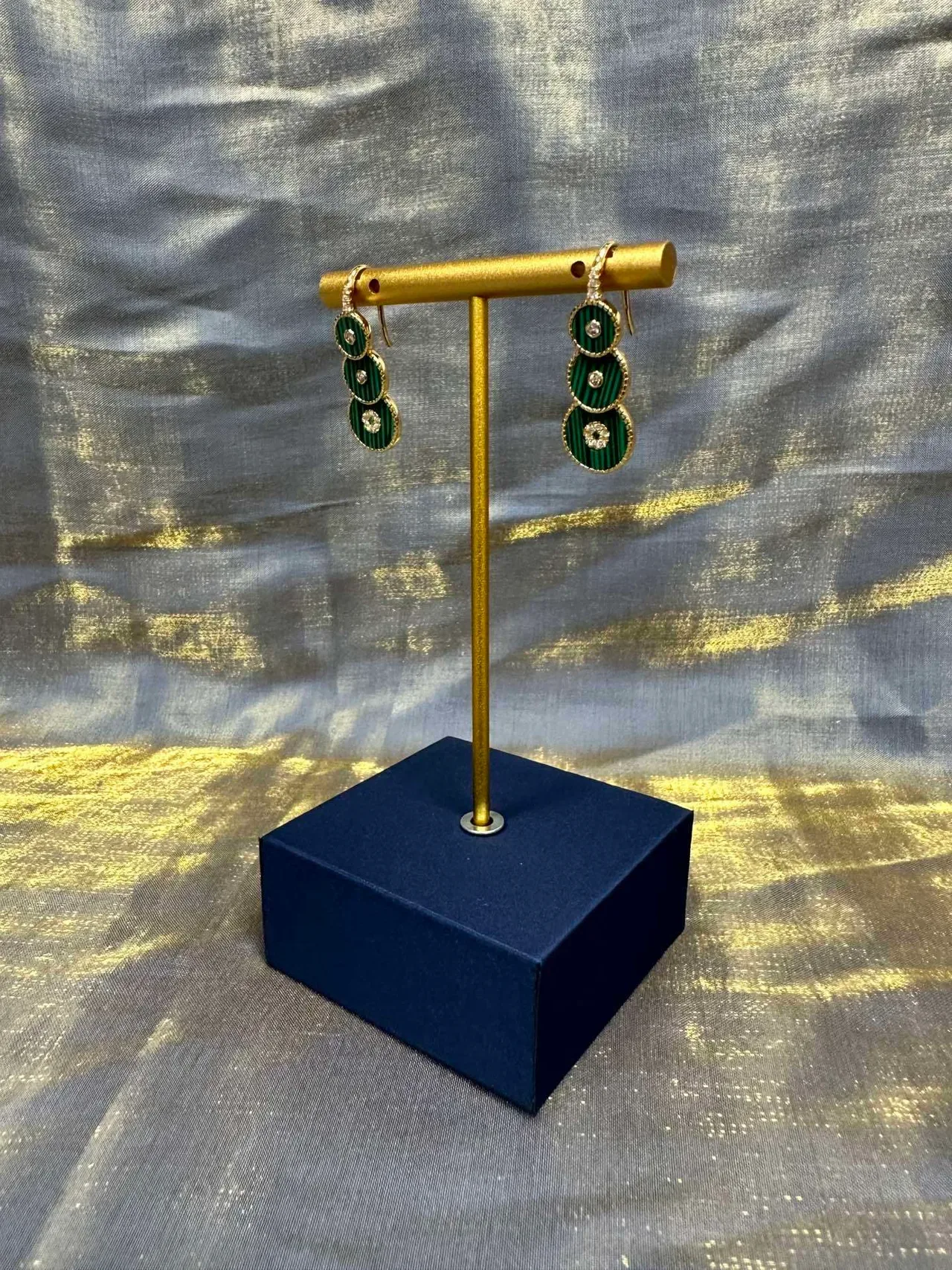 Green Enamel Stacked Disc Crystal Drop Earrings 8