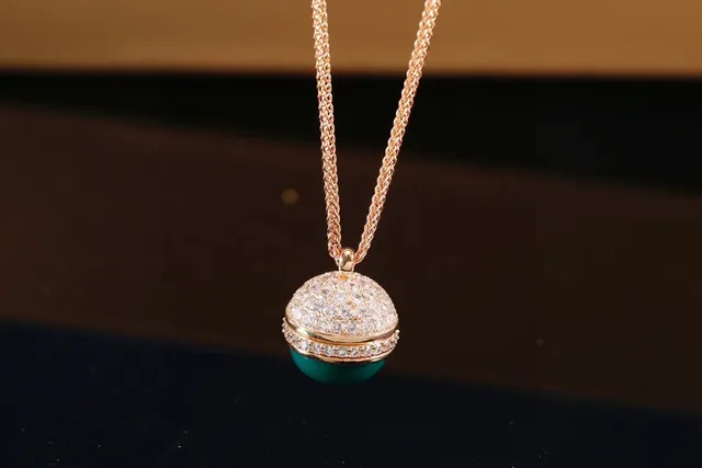 Green Gold Pavé-Set Crystal Dome Two-Tone Spherical Pendant Necklace 4