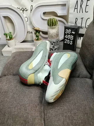 Green Red Geometric Line-Pattern Overlays Sock-Fit Collar Sneakers 6