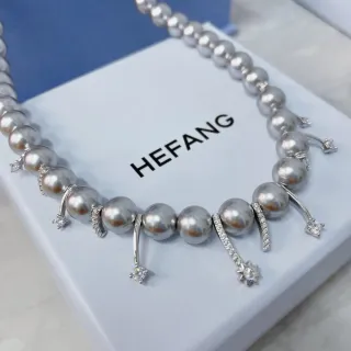 HEFANG Collier charm perles et diamants ton argent
