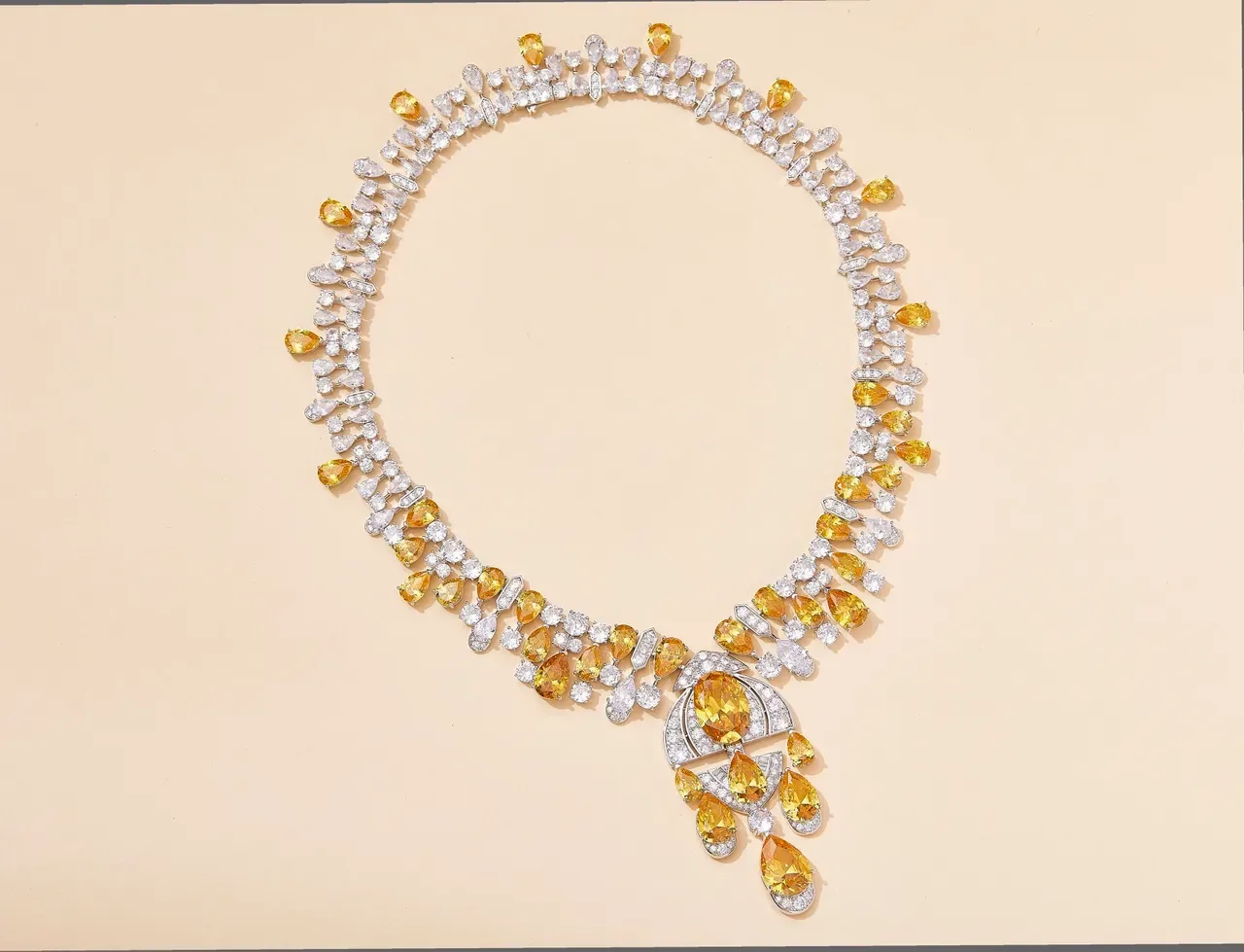 High-Jewelry Yellow and Clear Gemstone Choker Necklace 4