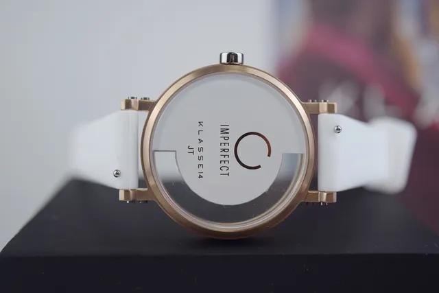 KLASSE14 Minimalist Two-Tone Dial Rose-Gold Case White Strap Quartz Watch 5