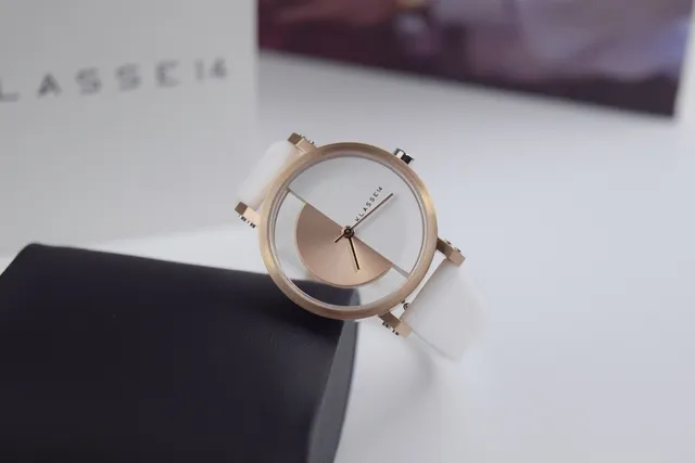 KLASSE14 Minimalist Two-Tone Dial Rose-Gold Case White Strap Quartz Watch 7