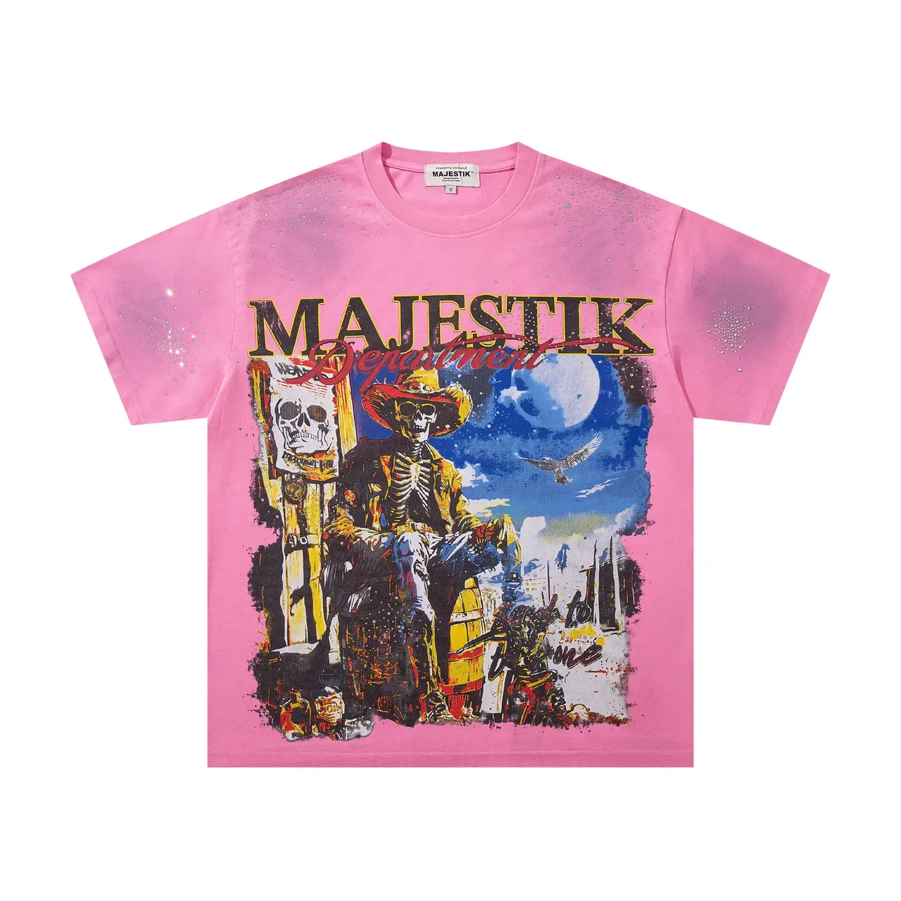 MAJESTIK تيشيرت وردي أوفرسايز بطباعة جرافيك 4