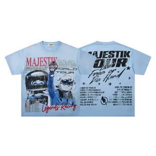 Camiseta MAJESTIK Legends Racing Tour estampa gráfica azul claro