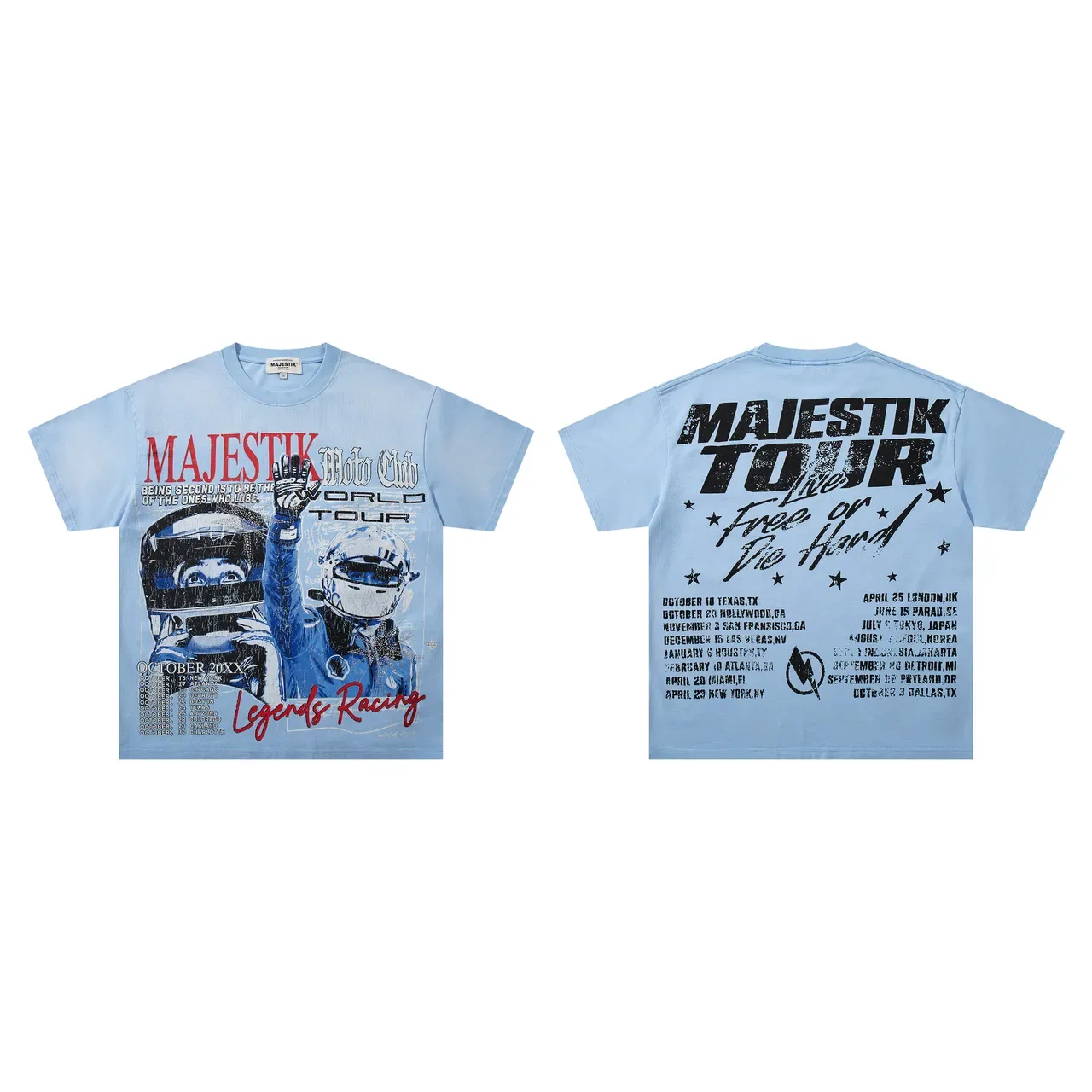 MAJESTIK Legends Racing Tour 浅蓝色图案印花T恤 2