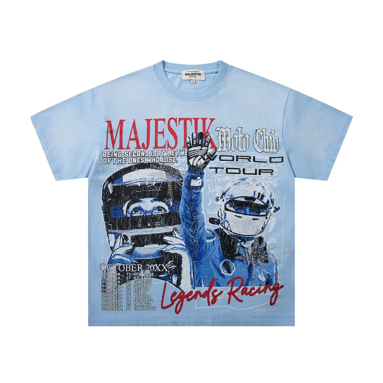 MAJESTIK Legends Racing Tour 浅蓝色图案印花T恤 4