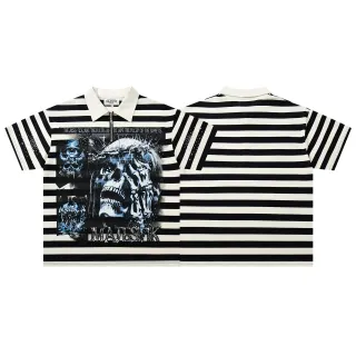 MAJESTIK Striped Graphic Half-Zip Polo Shirt