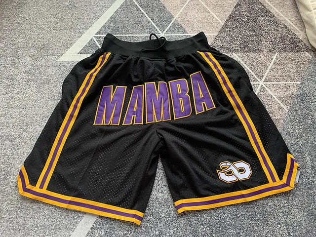 Mamba negro púrpura dorado malla shorts de baloncesto 2