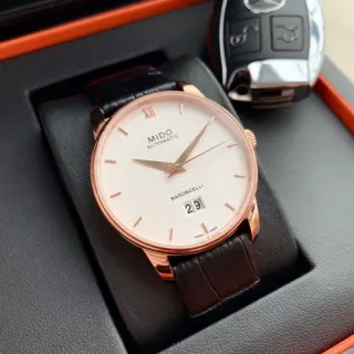 Mido Baroncelli Rose Gold Tone White Dial Mechanical Watch