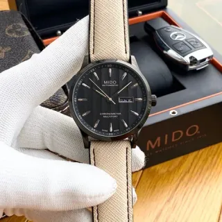MIDO Multifort Chronometer Automatic Black Dial Beige Strap Mechanical Watch