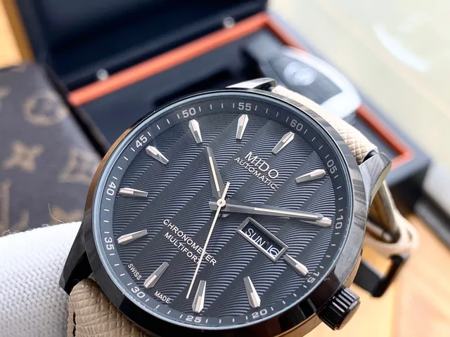 MIDO Multifort Chronometer Automatic Black Dial Beige Strap Mechanical Watch 5