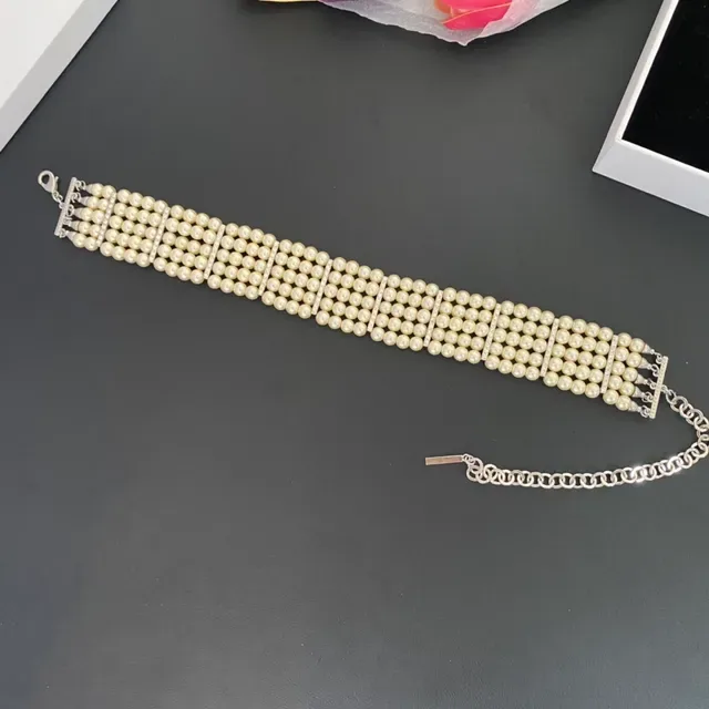 Multi-Row Pearl and Crystal Choker Bracelet 5