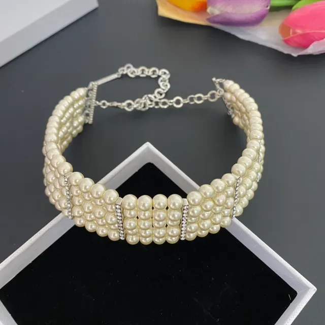 Multi-Row Pearl and Crystal Choker Bracelet 7