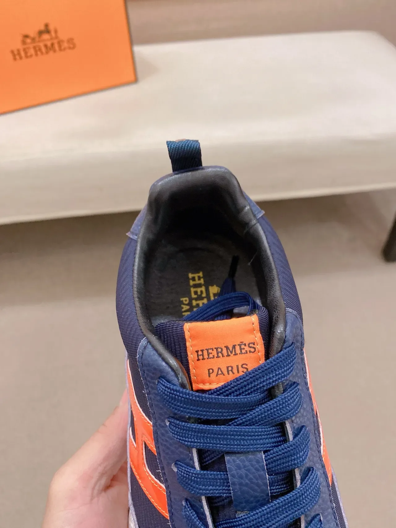 Navy and Orange H-Panel Lifestyle Sneaker 4