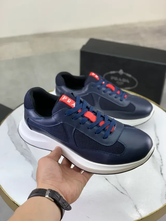 Navy and Red Leather-Mesh Platform Sneaker 4