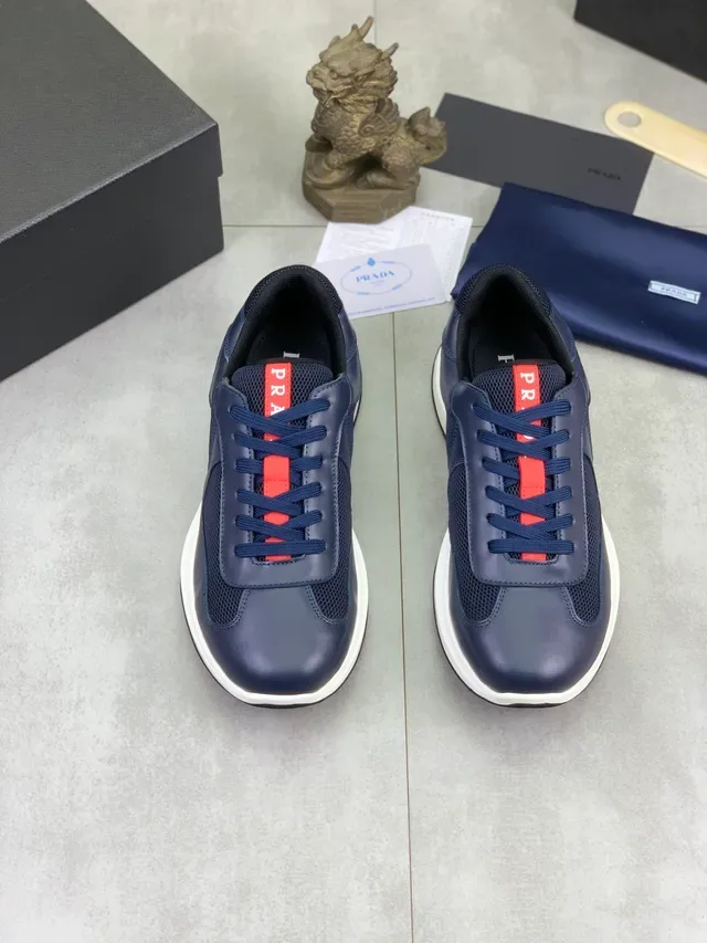 Navy and Red Leather-Mesh Platform Sneaker 5