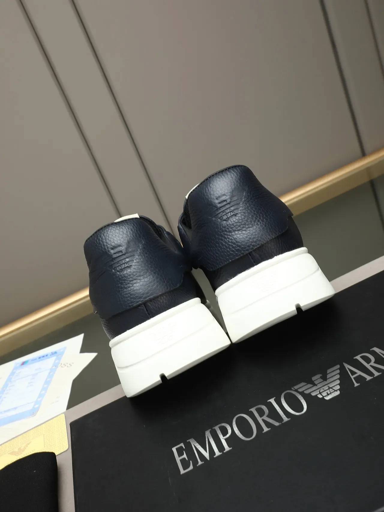 Navy and White Pebbled Leather Platform Sneaker 3