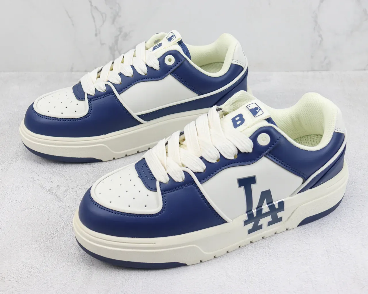 Navy Beige Panelled Leather-Like Upper Thick Platform Sole Sneakers 4