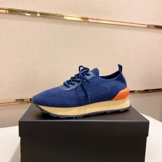 Zapatillas con upper de punto, midsole con capas, color azul marino y naranja