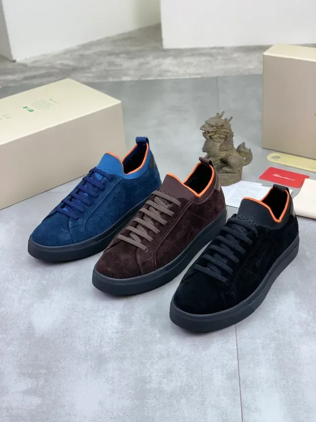 Navy Orange Suede Upper Flat Rubber Sole Sneakers 2