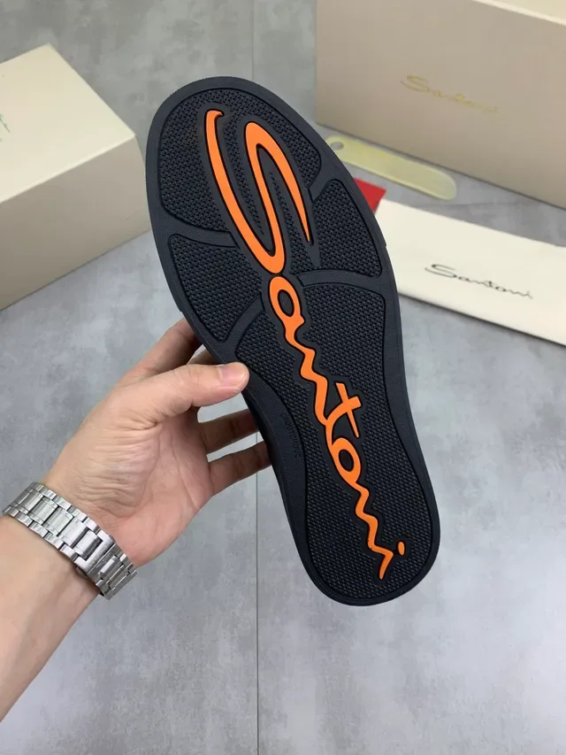 Navy Orange Suede Upper Flat Rubber Sole Sneakers 3
