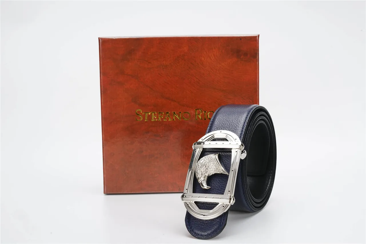 Navy Silver Eagle-Head Buckle Leather Belt 6