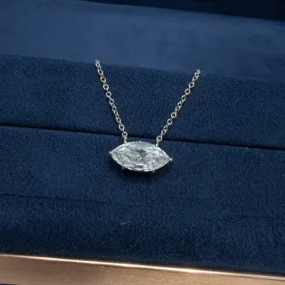 Navy Silver Marquise-Cut Solitaire Pendant Four-Prong Setting Necklace