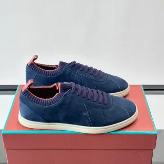 Navy Suede Knit-Collar Low-Top Lifestyle Sneakers