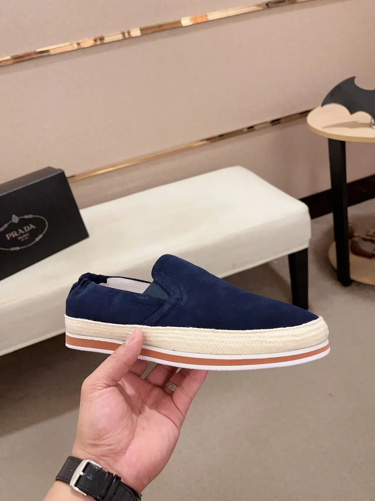 Navy Suede Slip-On Espadrille Boat Shoe 5