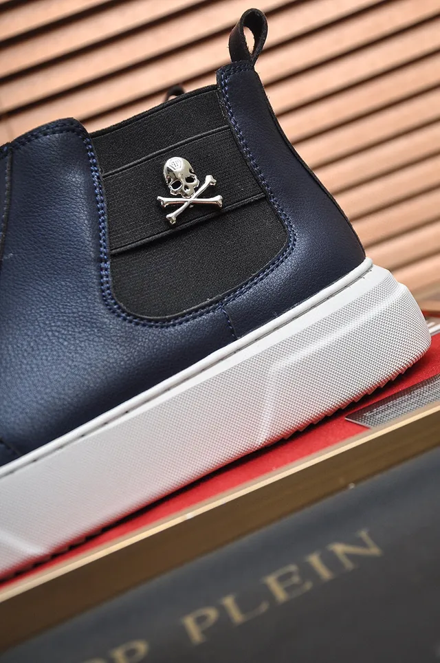 Navy White Leather Platform Sole Chelsea Boots 2