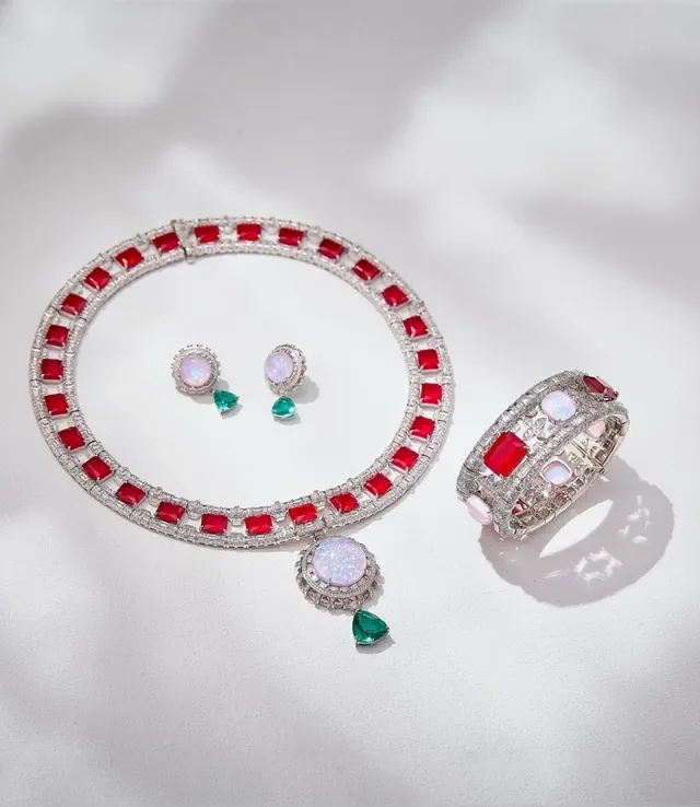 Opal and Emerald Halo Drop Earrings 5