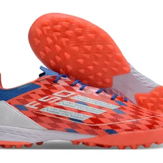 Orange Blue Low-Cut Synthetic Upper Geometric Diamond-Pattern Overlay Artificial-Grass Soccer Shoes