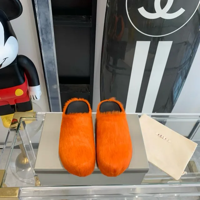 Orange Fuzzy Open-Back Slipper 9