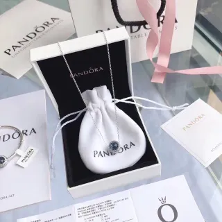 Pandora নীল পাথর বেজেল পেন্ডেন্ট নেকলেস