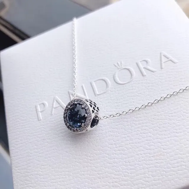 Pandora নীল পাথর বেজেল পেন্ডেন্ট নেকলেস 3