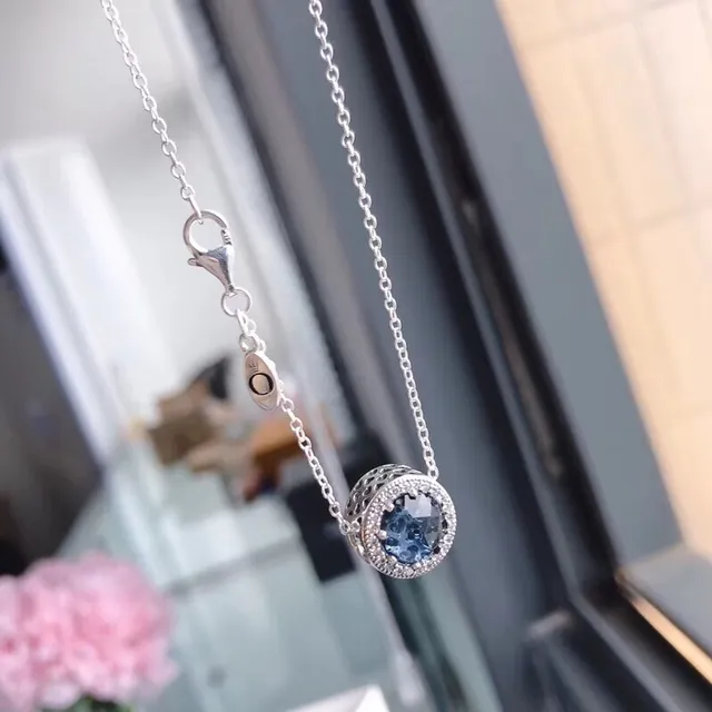 Pandora নীল পাথর বেজেল পেন্ডেন্ট নেকলেস 5