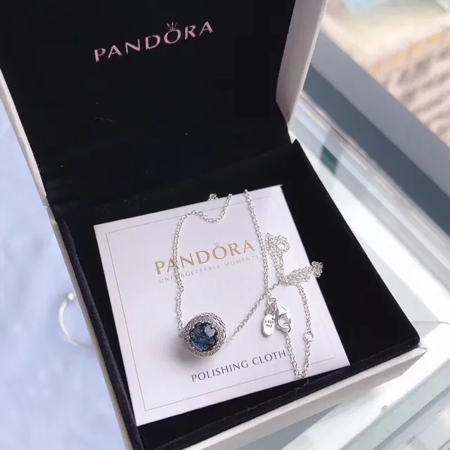 Pandora নীল পাথর বেজেল পেন্ডেন্ট নেকলেস 6