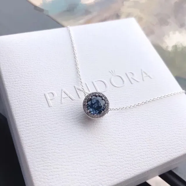 Pandora নীল পাথর বেজেল পেন্ডেন্ট নেকলেস 7