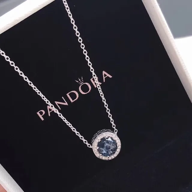 Pandora নীল পাথর বেজেল পেন্ডেন্ট নেকলেস 8