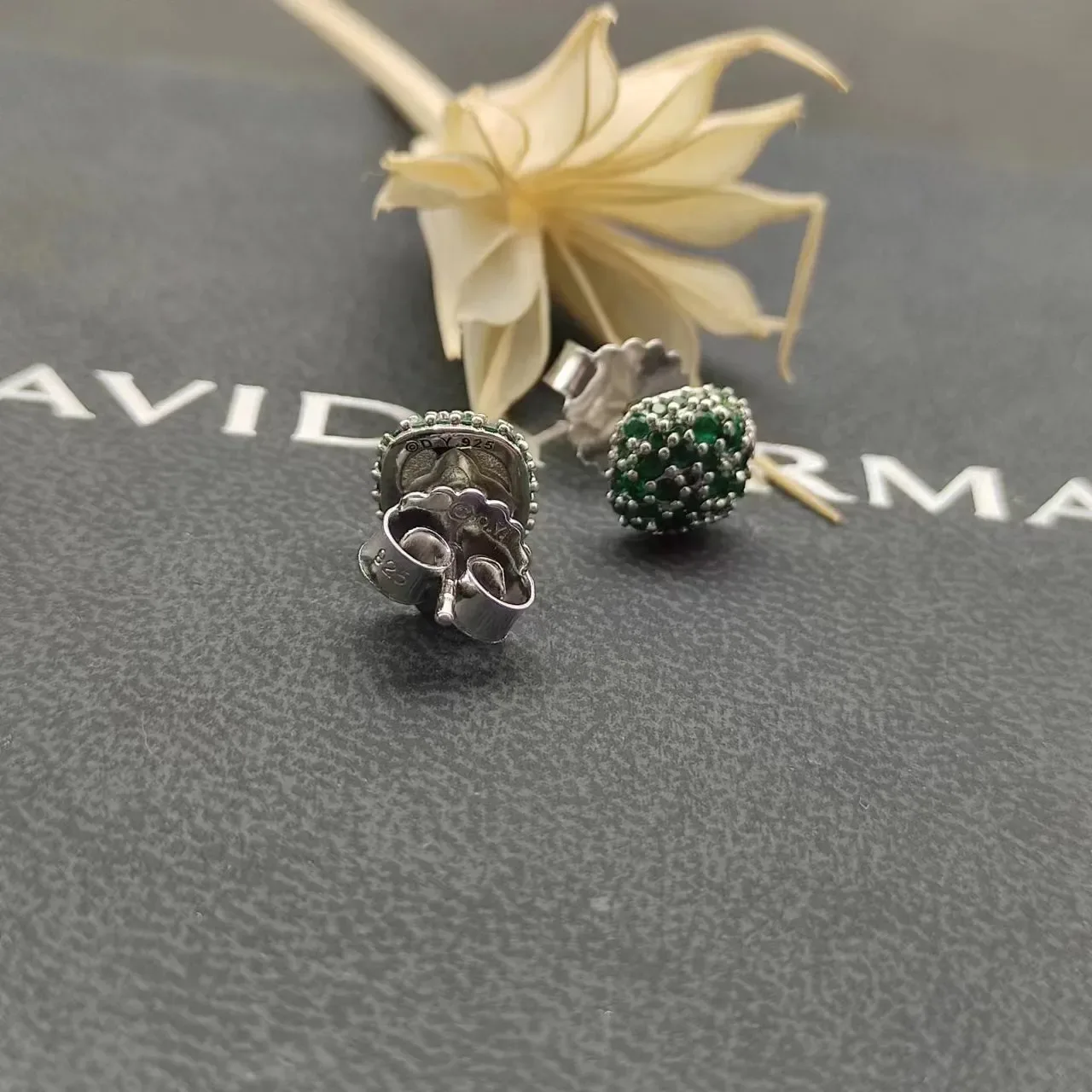 Pavé-Set Green Gemstone Dome Stud Earrings 5